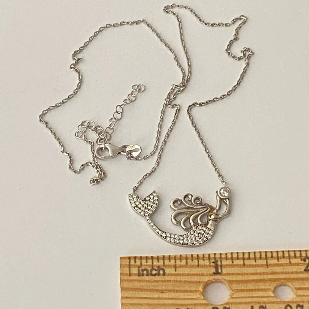 🧜‍♀️Mermaid 925 silver necklace clear cubic zirconia cz stones